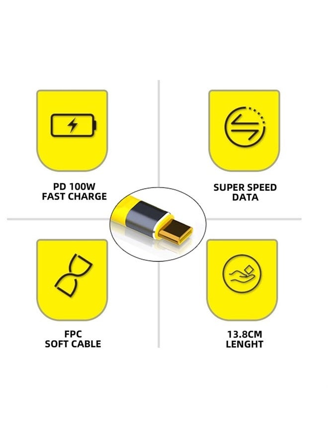 NFHK Yellow Type-C USB-C Male to Male USB4 40Gbps 100W 8K Flat Slim FPC Data Cable for Laptop & Phone 13cm - Image 2