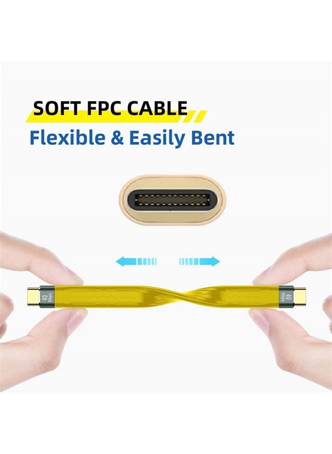 NFHK Yellow Type-C USB-C Male to Male USB4 40Gbps 100W 8K Flat Slim FPC Data Cable for Laptop & Phone 13cm - Image 4