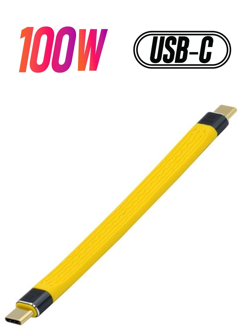 NFHK Yellow Type-C USB-C Male to Male USB4 40Gbps 100W 8K Flat Slim FPC Data Cable for Laptop & Phone 13cm - Image 1