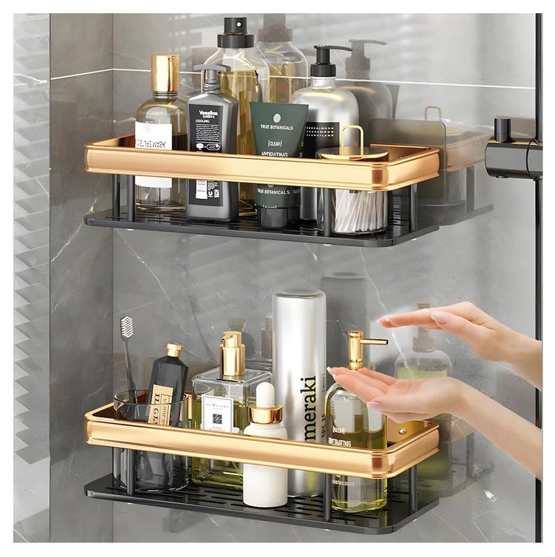 PUSHKH Multipurpose Self-Adhesive Aluminum Shower Basket with Wall Mounted Storage Organizer for Kitchen, Bathroom Accessories Holder/Rack, Pack of 2 - Image 2