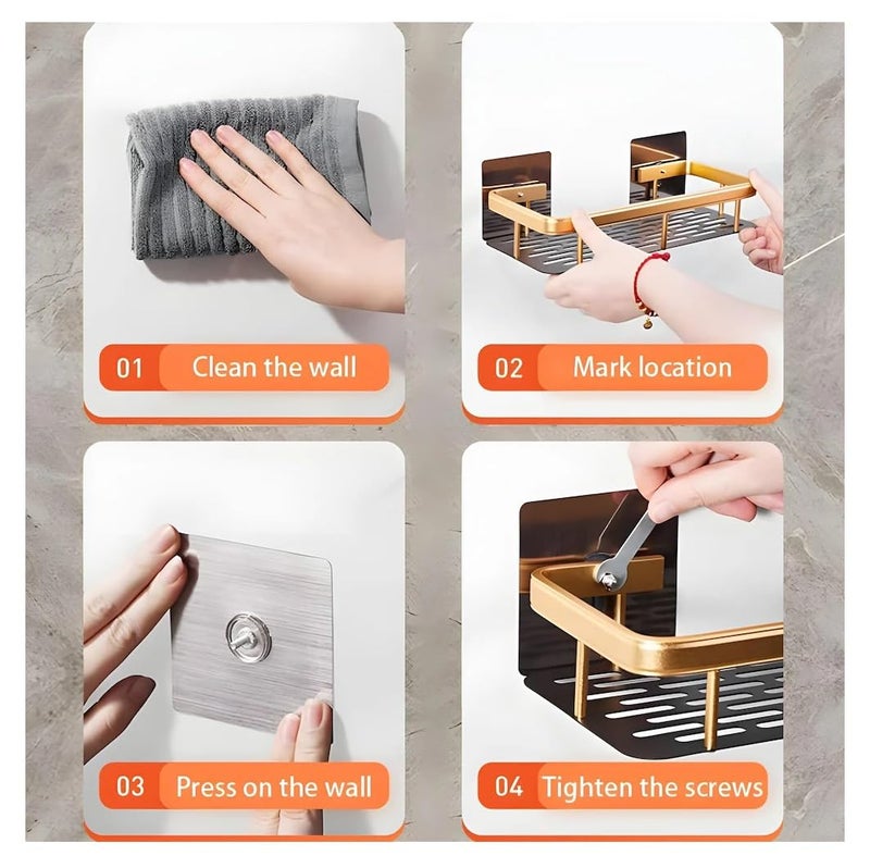 PUSHKH Multipurpose Self-Adhesive Aluminum Shower Basket with Wall Mounted Storage Organizer for Kitchen, Bathroom Accessories Holder/Rack, Pack of 2 - Image 5