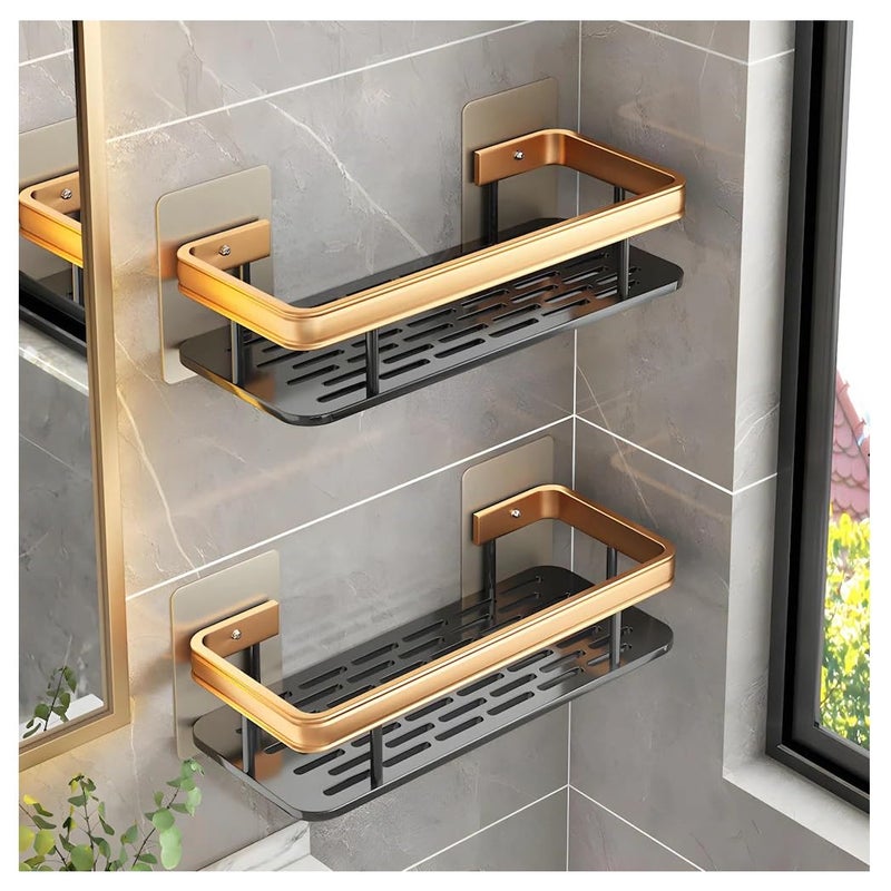 PUSHKH Multipurpose Self-Adhesive Aluminum Shower Basket with Wall Mounted Storage Organizer for Kitchen, Bathroom Accessories Holder/Rack, Pack of 2 - Image 1