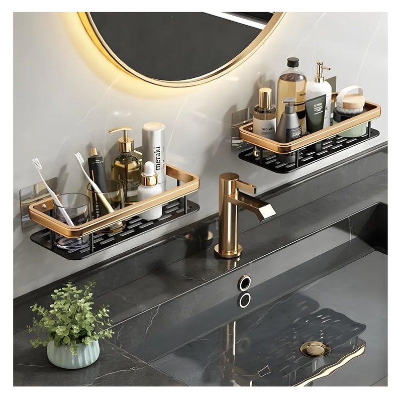 PUSHKH Multipurpose Self-Adhesive Aluminum Shower Basket with Wall Mounted Storage Organizer for Kitchen, Bathroom Accessories Holder/Rack, Pack of 2 - Image 4