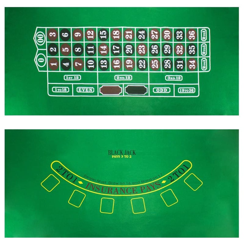 Brybelly Casino Night 2-in-1 Blackjack and Roulette Table Felt Only- Green Felt Double Sided Casino Tabletop Gaming Mat- 72" x 36" - Perfect for Casino Game Night - Image 1