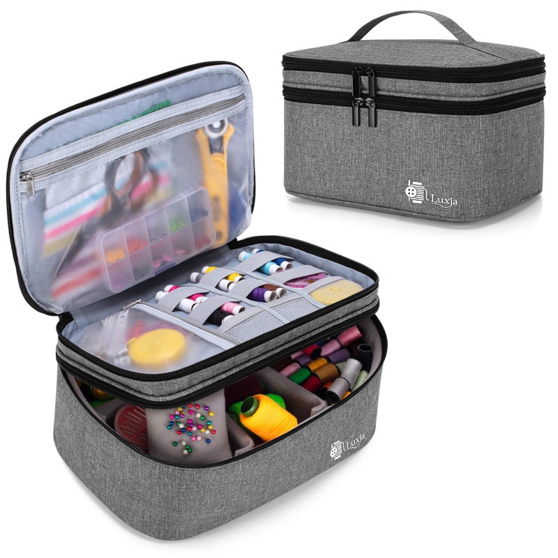 Luxja Double-Layer Sewing Accessories Organizer, Sewing Supplies Organizer for Needles, Thread, Scissors, Measuring Tape and Other Sewing Tools, Large/Gray
