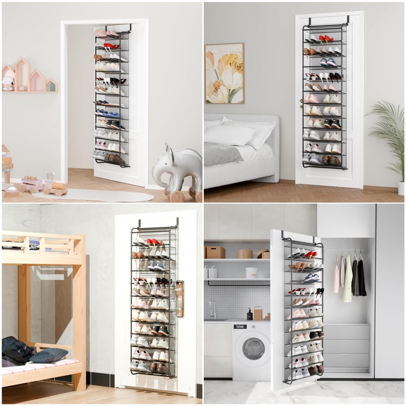 Whitmor 36 Pair Over The Door Shoe Organizer, 12 Tier Hanging Shoe Organizer, Heavy Duty Metal & Mesh Shoe Holder, Hanging Shoe Rack for Closet Organizer, 69"L x 21.7"W x 7.5"H, Matt Gunmetal - Image 3