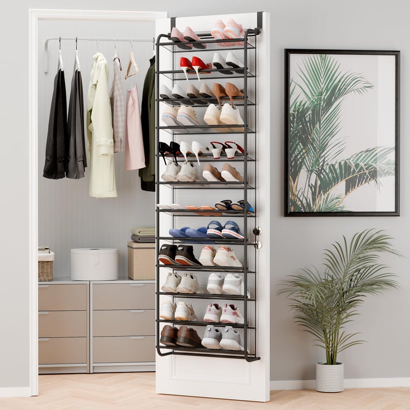Whitmor 36 Pair Over The Door Shoe Organizer, 12 Tier Hanging Shoe Organizer, Heavy Duty Metal & Mesh Shoe Holder, Hanging Shoe Rack for Closet Organizer, 69"L x 21.7"W x 7.5"H, Matt Gunmetal - Image 1