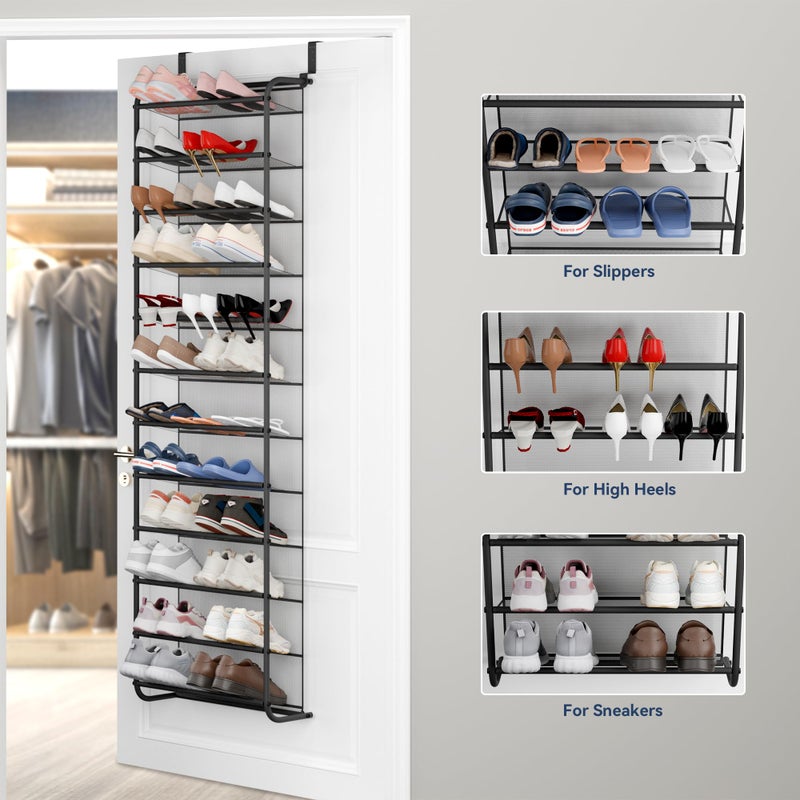 Whitmor 36 Pair Over The Door Shoe Organizer, 12 Tier Hanging Shoe Organizer, Heavy Duty Metal & Mesh Shoe Holder, Hanging Shoe Rack for Closet Organizer, 69"L x 21.7"W x 7.5"H, Matt Gunmetal - Image 5