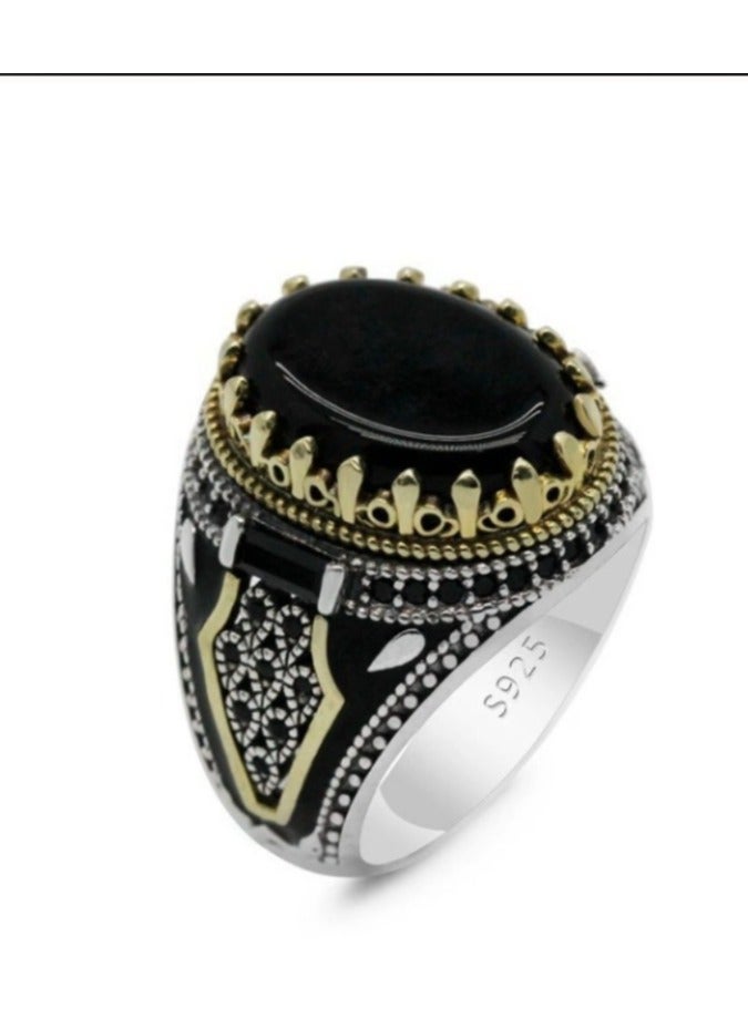 Mens Silver Ring Original Black Onyx 925 Carat Royal Gemstone Ring