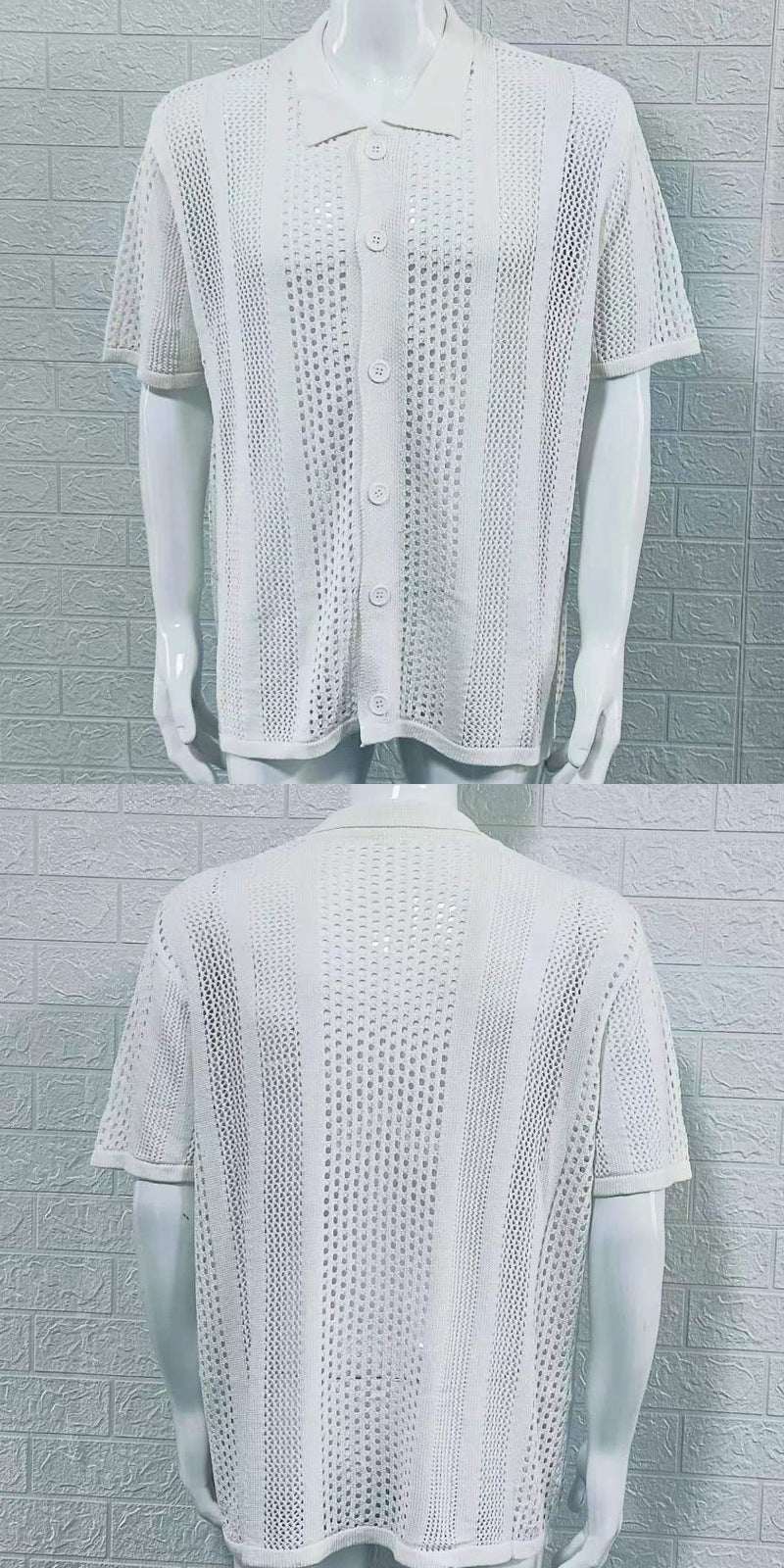 Summer Mens Knit Polo Short Sleeve Breathable Cardigan Grey - Image 4