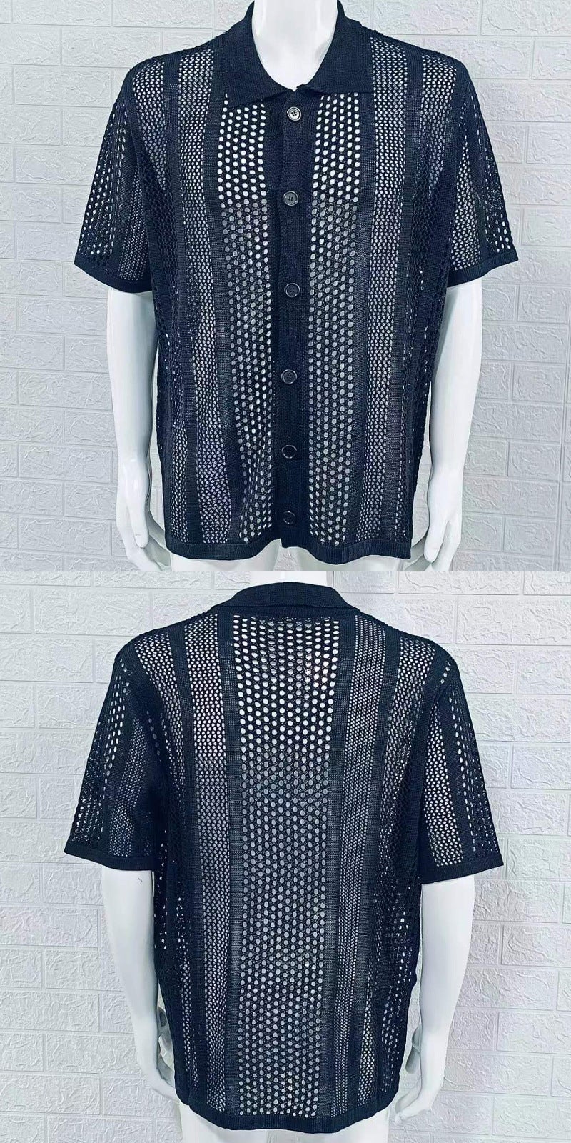 Summer Mens Knit Polo Short Sleeve Breathable Cardigan Grey - Image 3