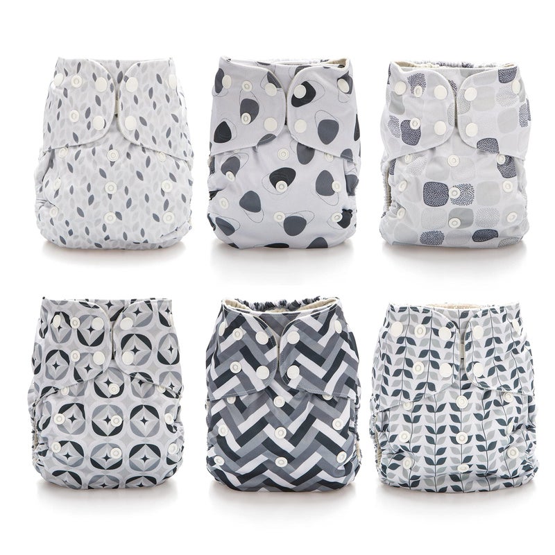 Simple Being Reusable Cloth Diapers, Double Gusset, One Size Adjustable, Washable Soft Absorbent, Waterproof Cover, Eco-Friendly Unisex Baby Girl Boy, six 4-Layers Microfiber Inserts (Greys) - Image 3