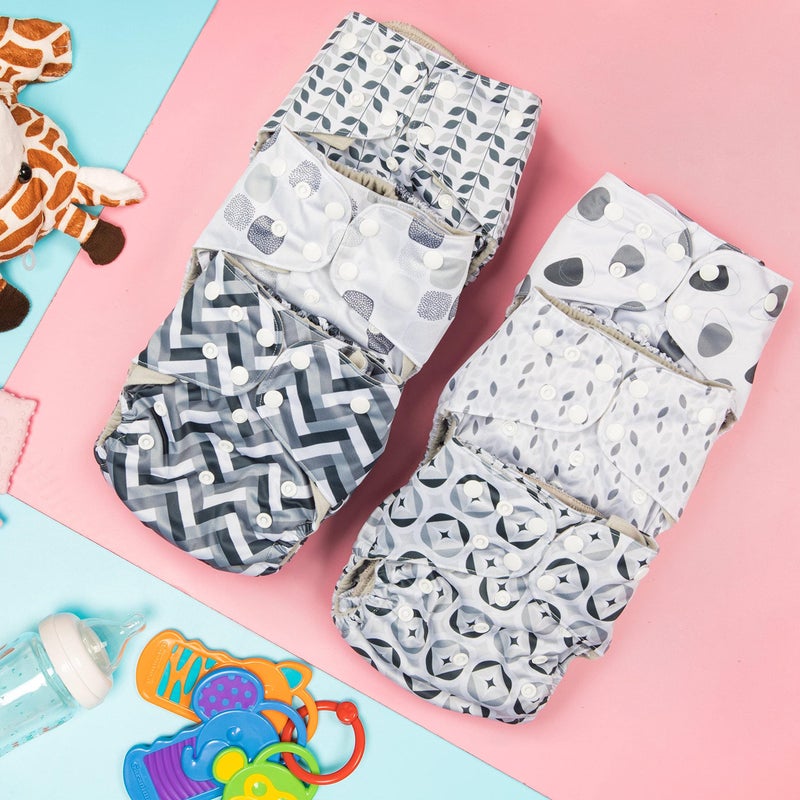 Simple Being Reusable Cloth Diapers, Double Gusset, One Size Adjustable, Washable Soft Absorbent, Waterproof Cover, Eco-Friendly Unisex Baby Girl Boy, six 4-Layers Microfiber Inserts (Greys) - Image 2