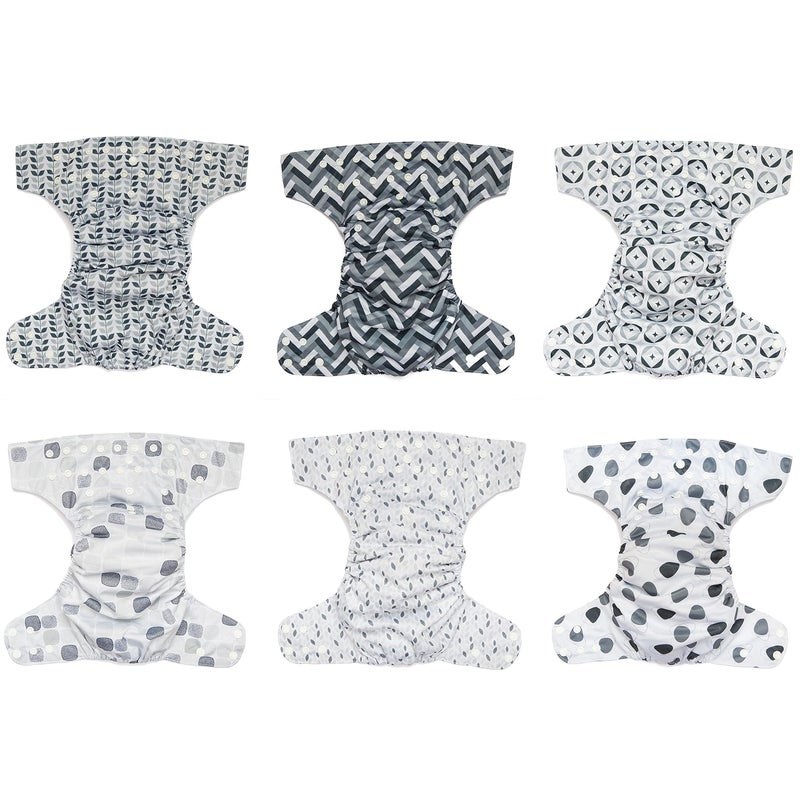 Simple Being Reusable Cloth Diapers, Double Gusset, One Size Adjustable, Washable Soft Absorbent, Waterproof Cover, Eco-Friendly Unisex Baby Girl Boy, six 4-Layers Microfiber Inserts (Greys) - Image 4