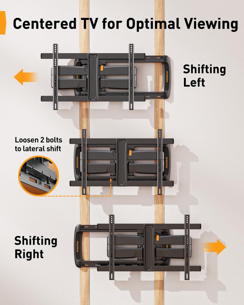 Perlegear Full Motion Sliding TV Wall Mount for 42-95 inch TVs up to 150 lbs with Cable Management, Fits 12â€³/16â€³/24â€³ Wood Studs, Swivel TV Mount Bracket, Tool-Free Tilt, Max VESA 600x400mm PGTVM41B - Image 3