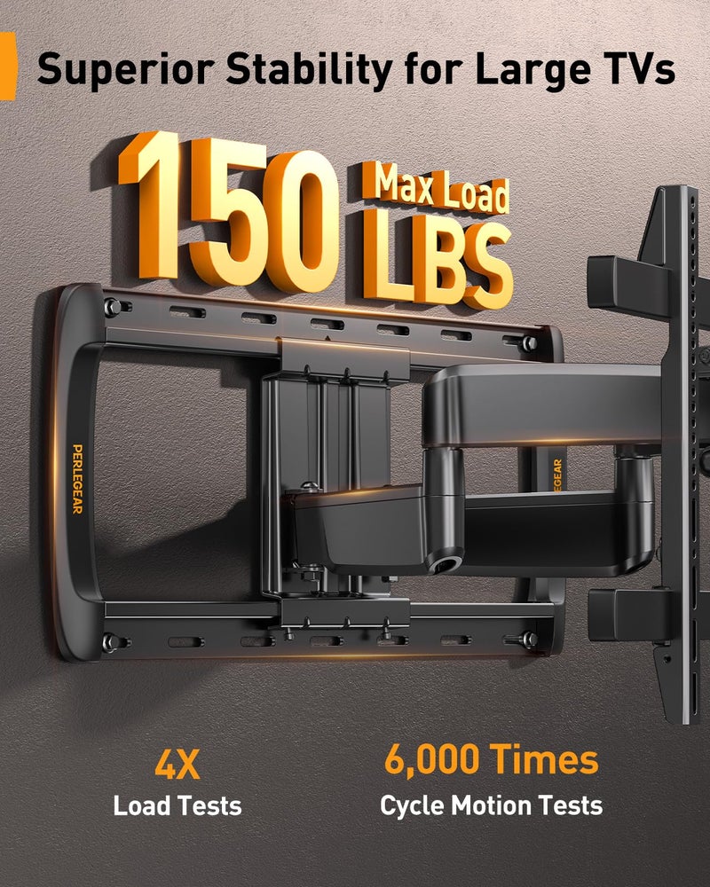 Perlegear Full Motion Sliding TV Wall Mount for 42-95 inch TVs up to 150 lbs with Cable Management, Fits 12â€³/16â€³/24â€³ Wood Studs, Swivel TV Mount Bracket, Tool-Free Tilt, Max VESA 600x400mm PGTVM41B - Image 5