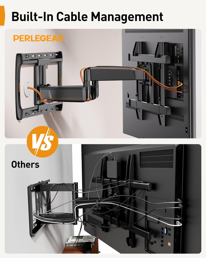 Perlegear Full Motion Sliding TV Wall Mount for 42-95 inch TVs up to 150 lbs with Cable Management, Fits 12â€³/16â€³/24â€³ Wood Studs, Swivel TV Mount Bracket, Tool-Free Tilt, Max VESA 600x400mm PGTVM41B - Image 4
