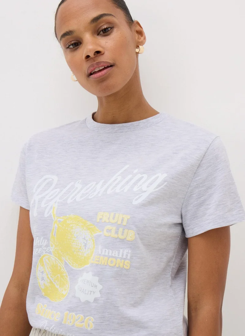 Matalan Grey Marl Lemon Graphic T-Shirt