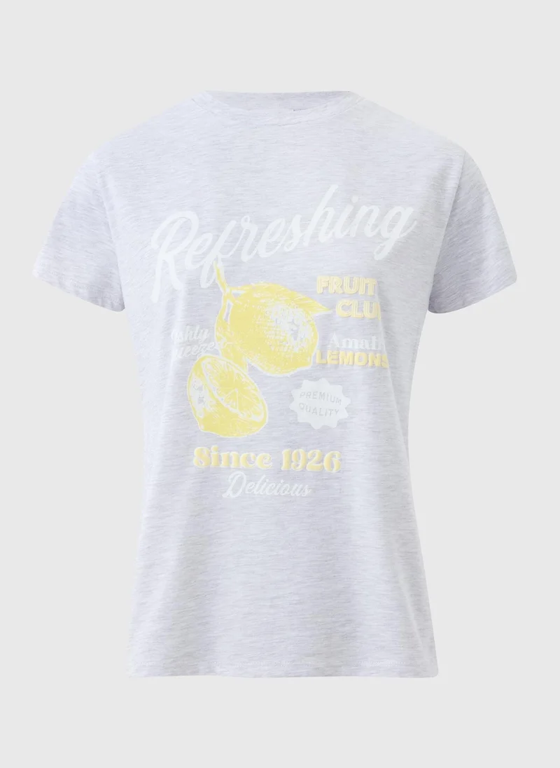 Matalan Grey Marl Lemon Graphic T-Shirt