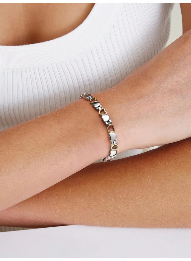 bebeFuture Elegant Heart Design Stainless Steel Bracelet for Women - Gold & Silver Two-Tone Adjustable Chain - Image 5