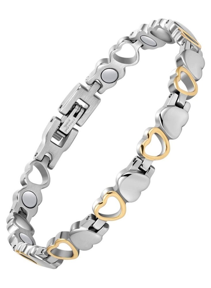 bebeFuture Elegant Heart Design Stainless Steel Bracelet for Women - Gold & Silver Two-Tone Adjustable Chain - Image 1