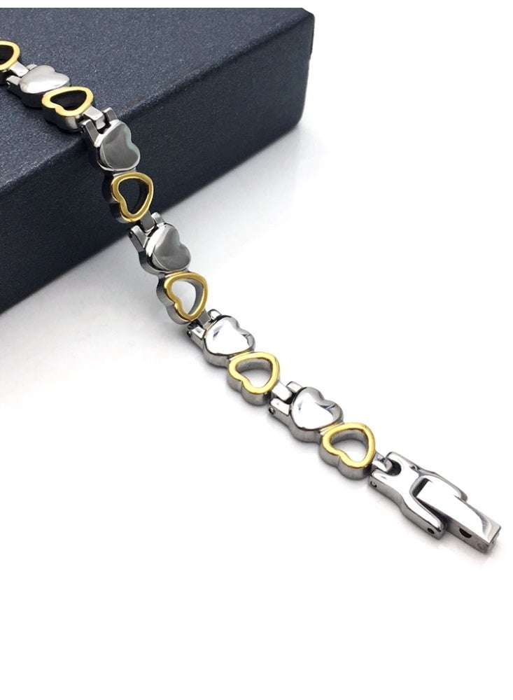 bebeFuture Elegant Heart Design Stainless Steel Bracelet for Women - Gold & Silver Two-Tone Adjustable Chain - Image 3