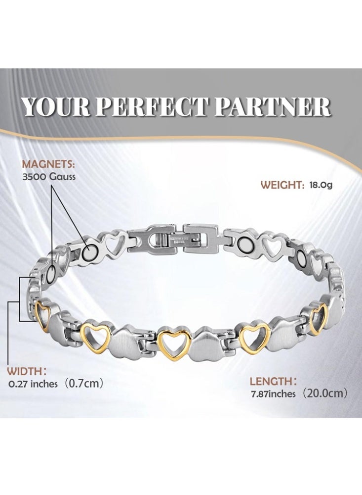 bebeFuture Elegant Heart Design Stainless Steel Bracelet for Women - Gold & Silver Two-Tone Adjustable Chain - Image 2