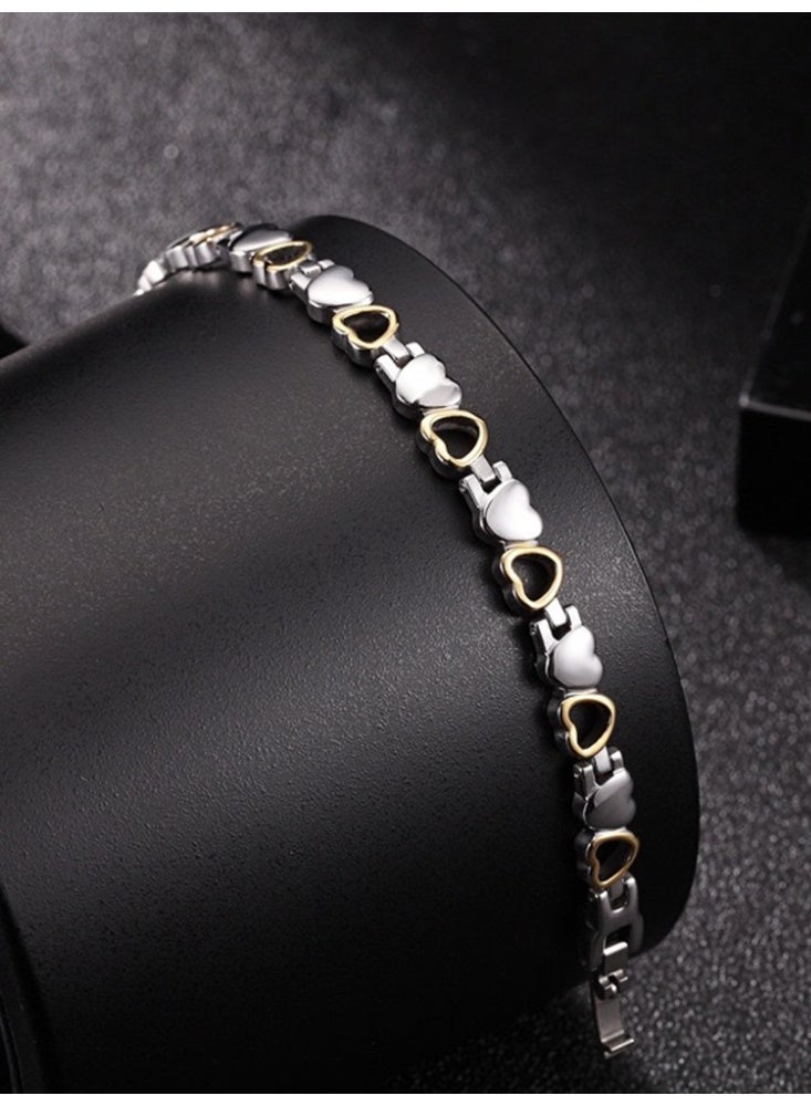bebeFuture Elegant Heart Design Stainless Steel Bracelet for Women - Gold & Silver Two-Tone Adjustable Chain - Image 4