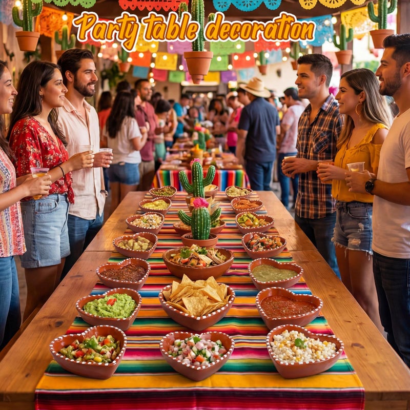 Teecyhooo 12 Pcs 3" Platos De Barro Mexicanos Clay Heart Shape Bowl Bulk Small Cielito Lindo Party Decoration Mexican Bowl Terracotta Flower Clay Pottery Dish for Birthday Wedding Party Supplies - Image 5