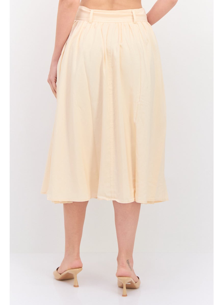 Pepe Jeans - Women Plain Midi Skirt, Beige - Image 1