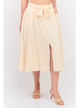 Women Plain Midi Skirt, Beige