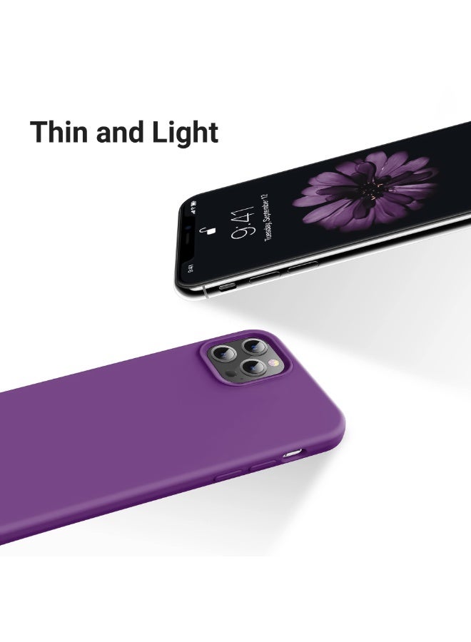 جراب متوافق مع iPhone 12 Pro Max مقاس 6.7 بوصة، جراب هاتف نحيف من السيليكون السائل مكون من 4 طبقات من المطاط الهلامي الناعم المقاوم للصدمات مع بطانة من الألياف الدقيقة المضادة للخدش (أرجواني) - Image 4