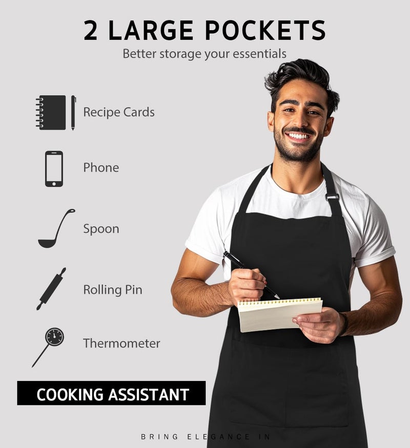 Syntus 4 Pack Chef Apron, Adjustable Bib Apron Waterdrop Resistant Professional Cooking Aprons for Men Women with 2 Pockets, Black - Image 4