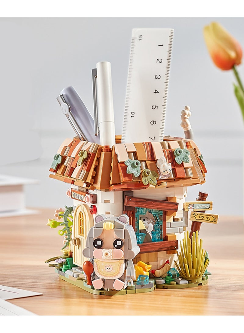 Pen Holder Storage Model Set Building Blocks Creative Diy Assembly Simulation Building Assembly Toys Children Adult Home Furnishings (House Shape) - Image 2