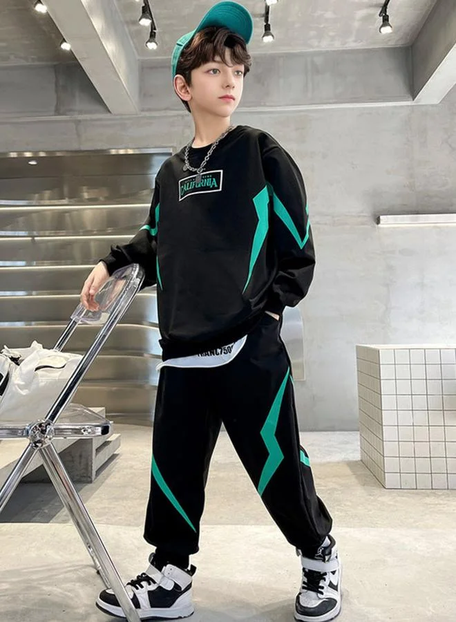 Take Two Take Two Teens Black Printed Sweatshirt and Joggers Set