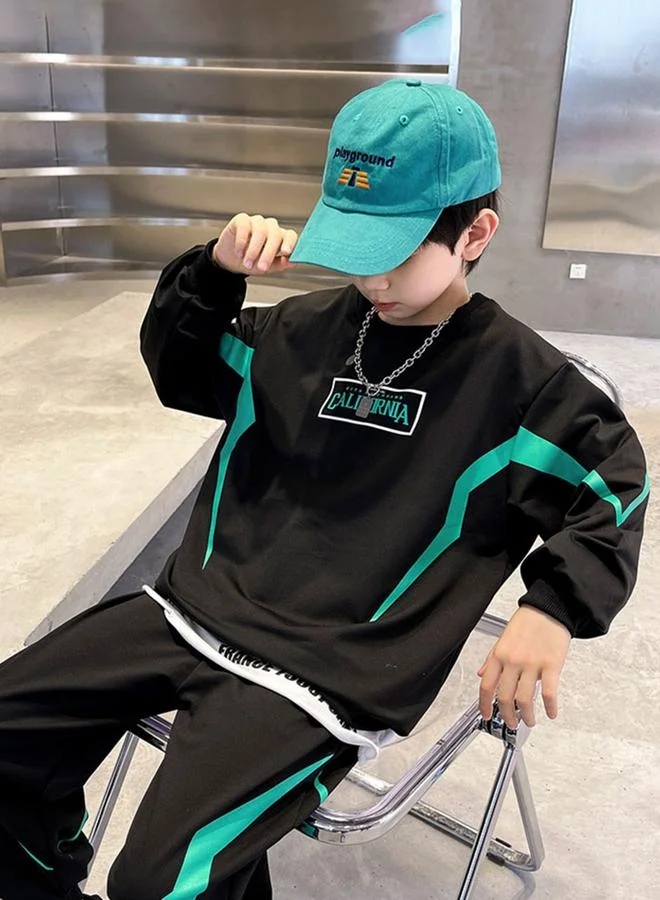 Take Two Take Two Teens Black Printed Sweatshirt and Joggers Set