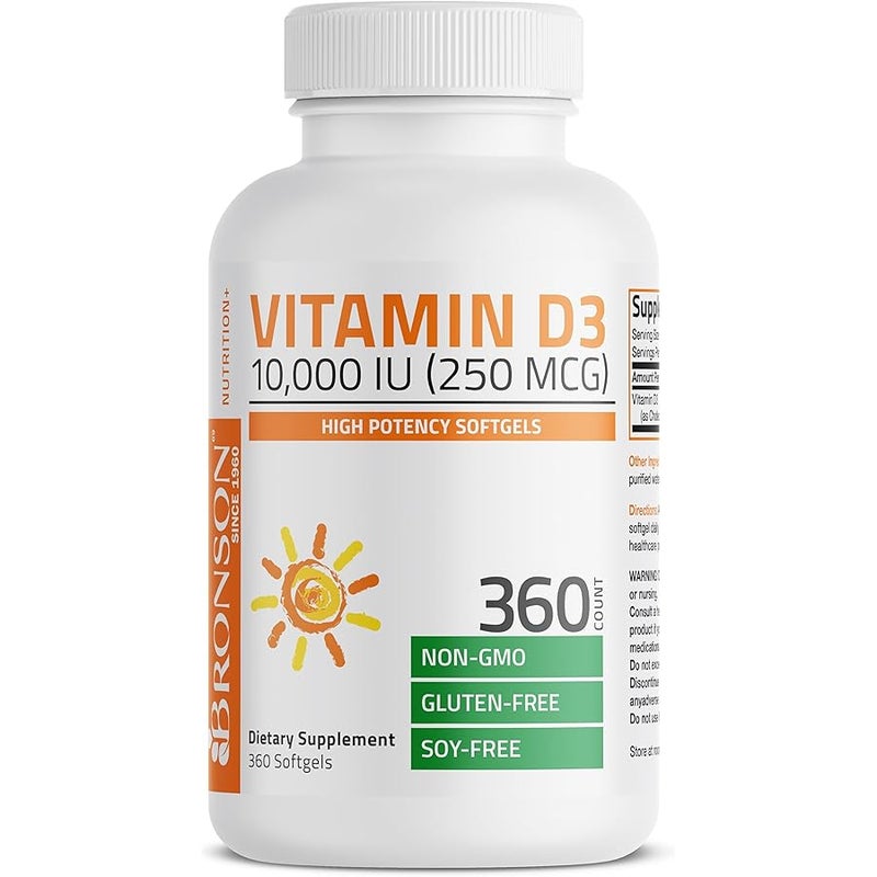Bronson Vitamin D3 10,000 IU (250 mcg) High Potency - Supports Healthy Immune System, Strong Bones, Muscles & Teeth - Non GMO, 360 Softgels - Image 4