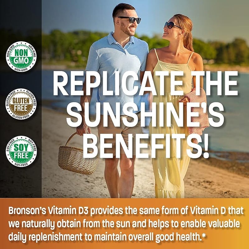 Bronson Vitamin D3 10,000 IU (250 mcg) High Potency - Supports Healthy Immune System, Strong Bones, Muscles & Teeth - Non GMO, 360 Softgels - Image 3
