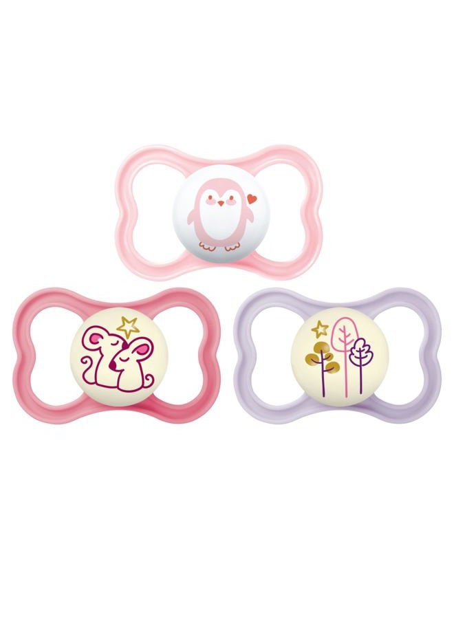 MAM Air Day & Night Baby Pacifier, for Sensitive Skin, Glows in The Dark, 3 Pack, 16+ Months, Girl - Image 1