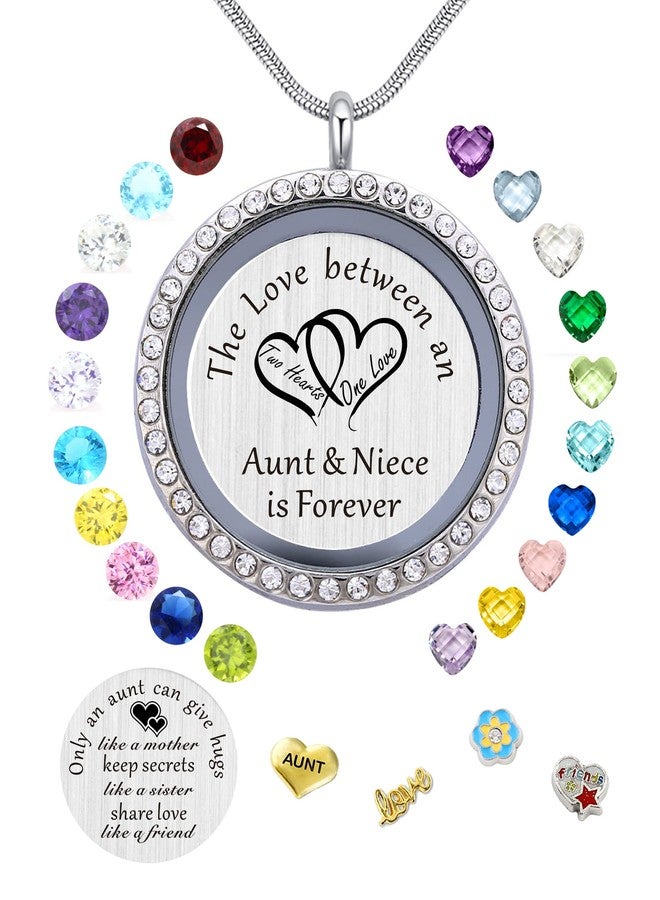 Beffy My Aunt Gifts from Niece, Living Memory Floating Charms Locket, 30mm Round Crystals Pendant Necklace with Birthstone - Image 1