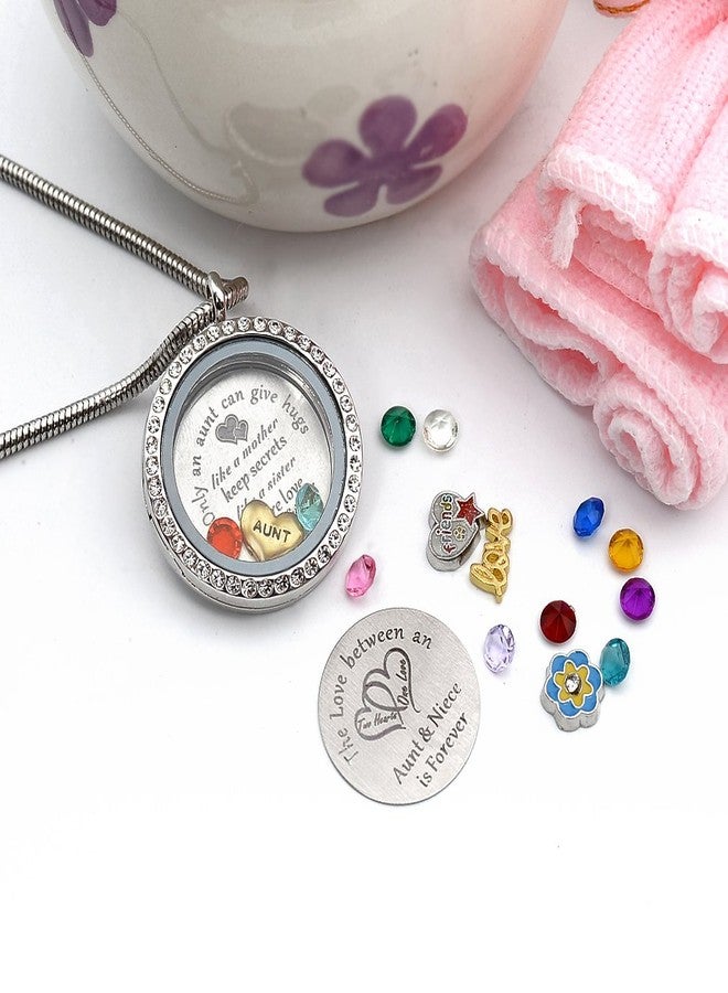 Beffy My Aunt Gifts from Niece, Living Memory Floating Charms Locket, 30mm Round Crystals Pendant Necklace with Birthstone - Image 5
