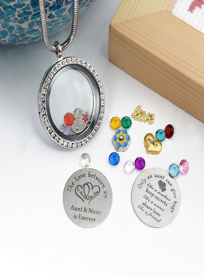 Beffy My Aunt Gifts from Niece, Living Memory Floating Charms Locket, 30mm Round Crystals Pendant Necklace with Birthstone - Image 3