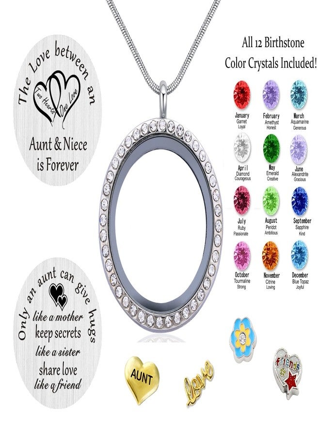 Beffy My Aunt Gifts from Niece, Living Memory Floating Charms Locket, 30mm Round Crystals Pendant Necklace with Birthstone - Image 2