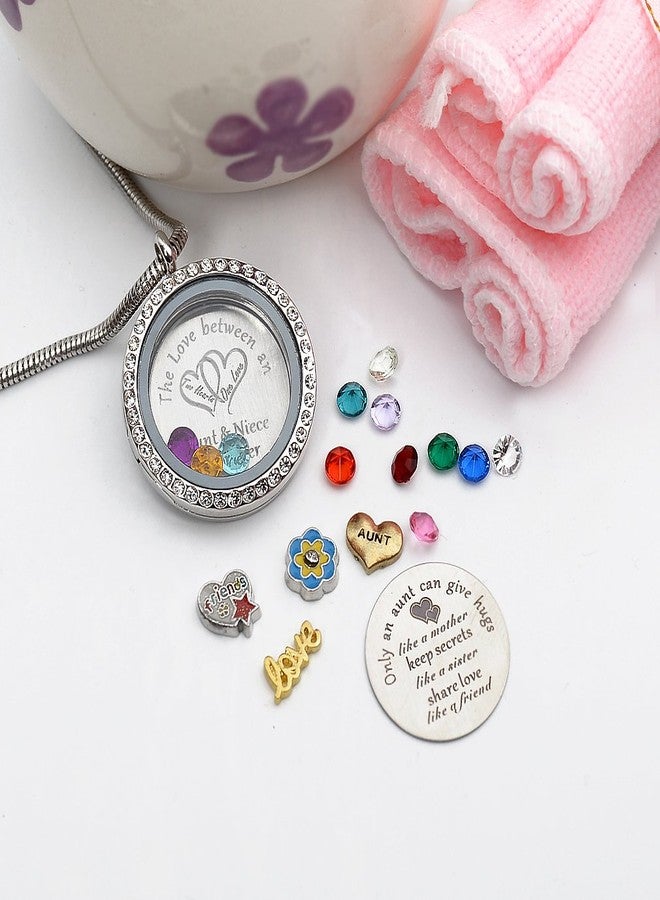 Beffy My Aunt Gifts from Niece, Living Memory Floating Charms Locket, 30mm Round Crystals Pendant Necklace with Birthstone - Image 4