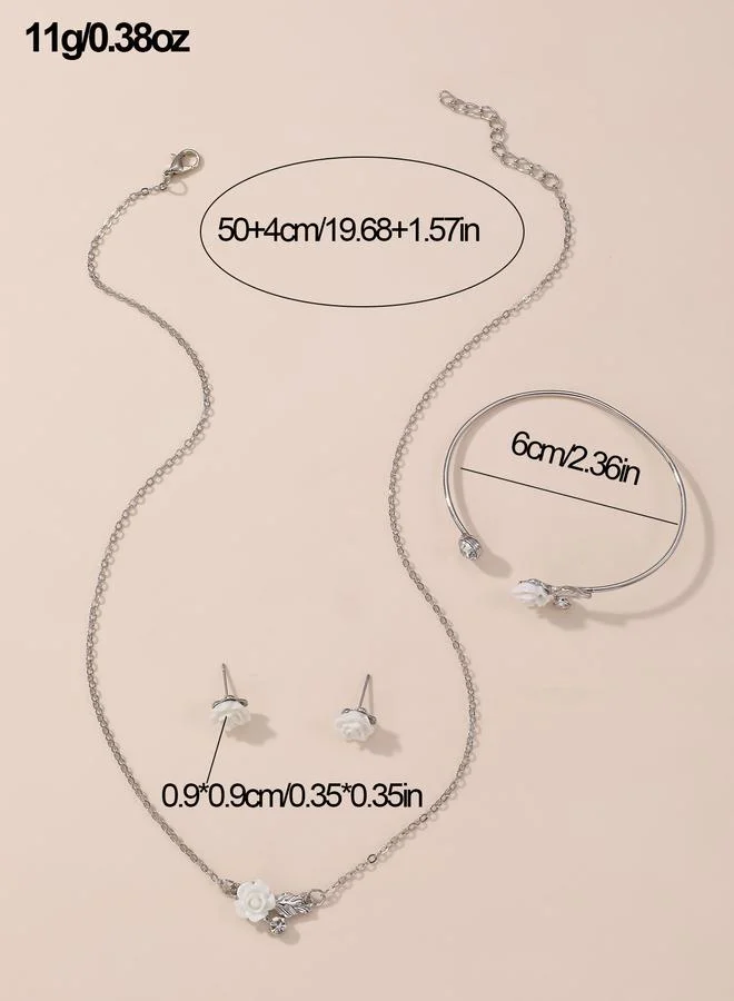 Take Two  Girls Silver Tone Flower Charm Necklace, Bracelet and Earring Set for Women | Best Price UAE