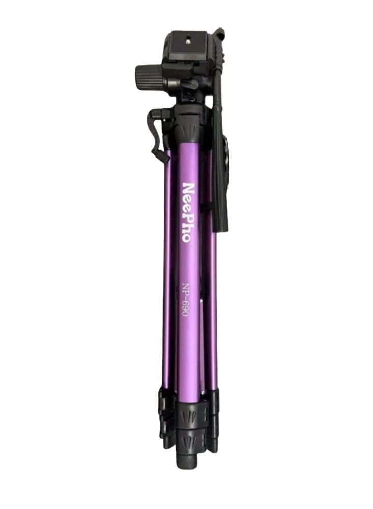 NeePho High Quality Aluminum Tripod NP-690 with Lightweight Telescopic Design Adjustable up to 173cm, Ideal for Smartphones, Cameras, and Ring Lights - Strong Stability, Compact Folding Length 65cm, Free Carrying Bag and Phone Holder Included, Perfect Choice for Photography, Live Streaming, and Travel - purple  - Image 4