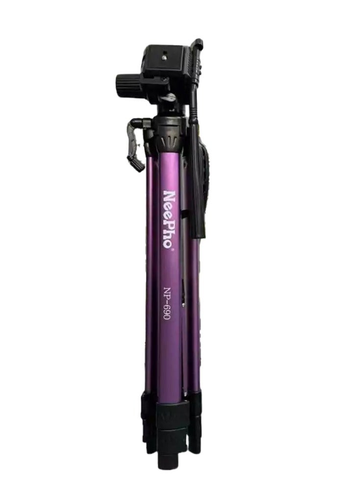 NeePho High Quality Aluminum Tripod NP-690 with Lightweight Telescopic Design Adjustable up to 173cm, Ideal for Smartphones, Cameras, and Ring Lights - Strong Stability, Compact Folding Length 65cm, Free Carrying Bag and Phone Holder Included, Perfect Choice for Photography, Live Streaming, and Travel - purple  - Image 2