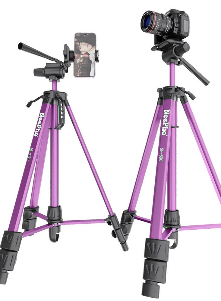 NeePho High Quality Aluminum Tripod NP-690 with Lightweight Telescopic Design Adjustable up to 173cm, Ideal for Smartphones, Cameras, and Ring Lights - Strong Stability, Compact Folding Length 65cm, Free Carrying Bag and Phone Holder Included, Perfect Choice for Photography, Live Streaming, and Travel - purple  - Image 1