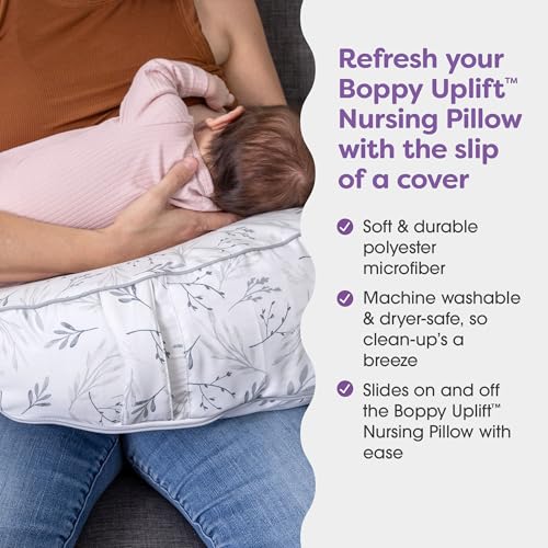 Boppy Uplift Nursing Pillow Cover Soft Washable Microfiber Bottle Breastfeeding Pillow Cover with Belt Uplift Feeding Pillow Sold Separately Gray Gentle Leaves - Image 3