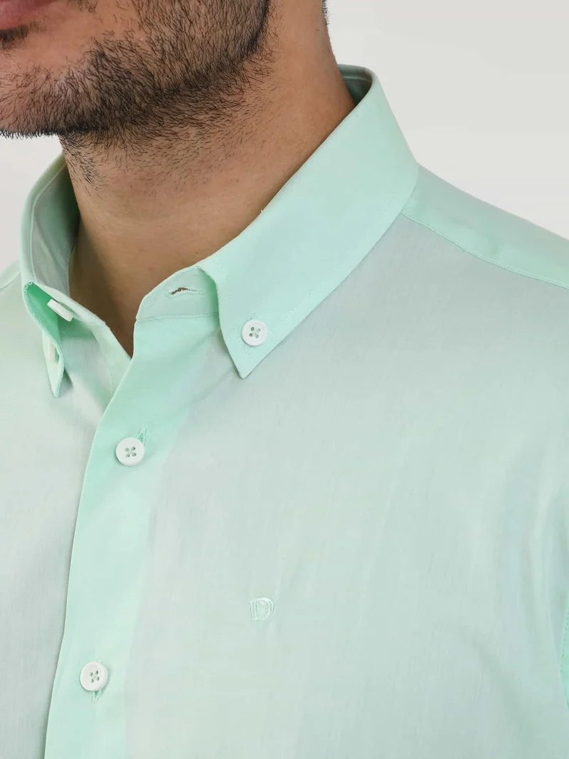 Dufy  Green Men's Regular Fit Plain Brent Button Collar Long Sleeve Shirt - 102194 for Men | Best Price UAE